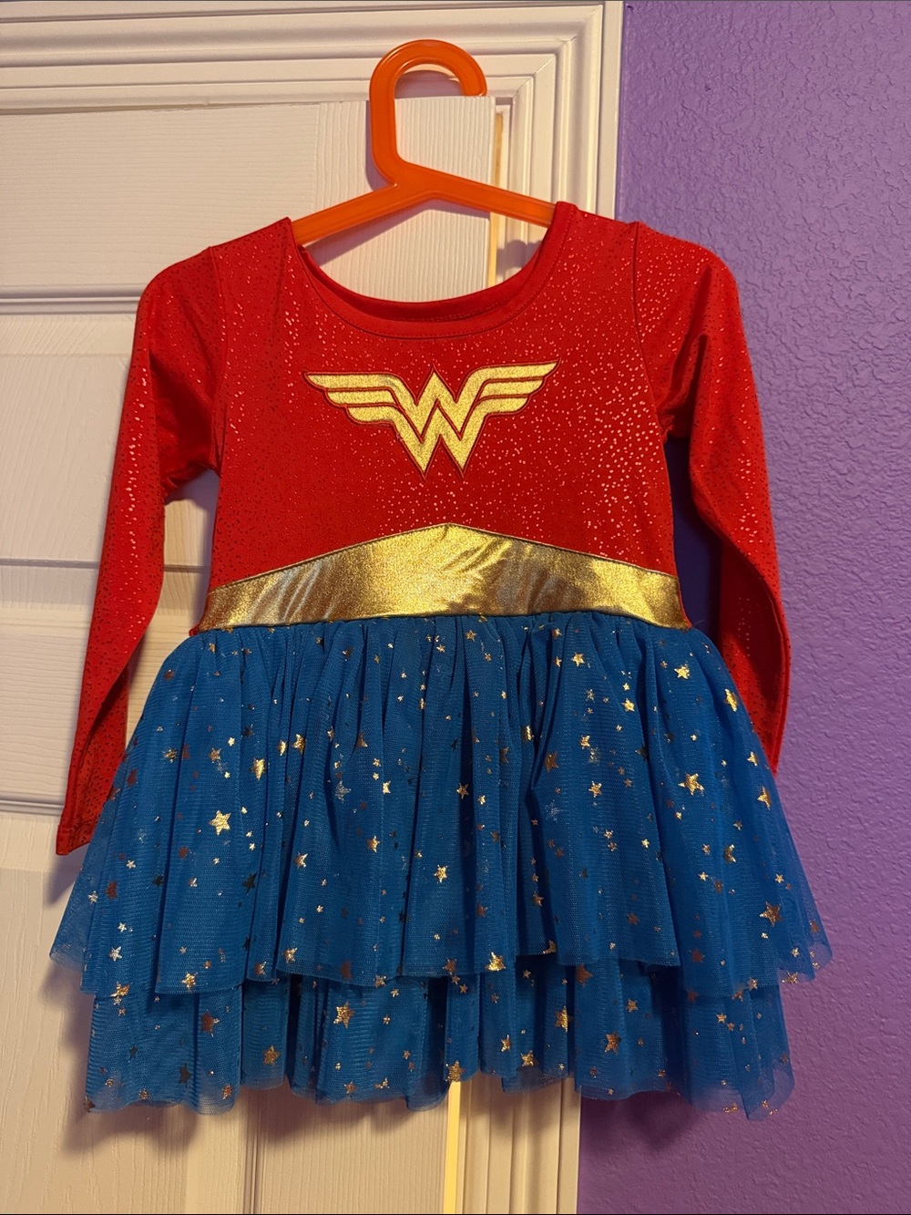 Sparkly TuTu Wonder Woman Costume Dress in Red, Blue & Gold w/removable cape